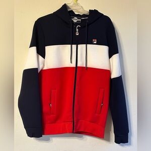 Fila Full Zip Thick Colorblock Hoodie - Red, White, and Blue Sz L
